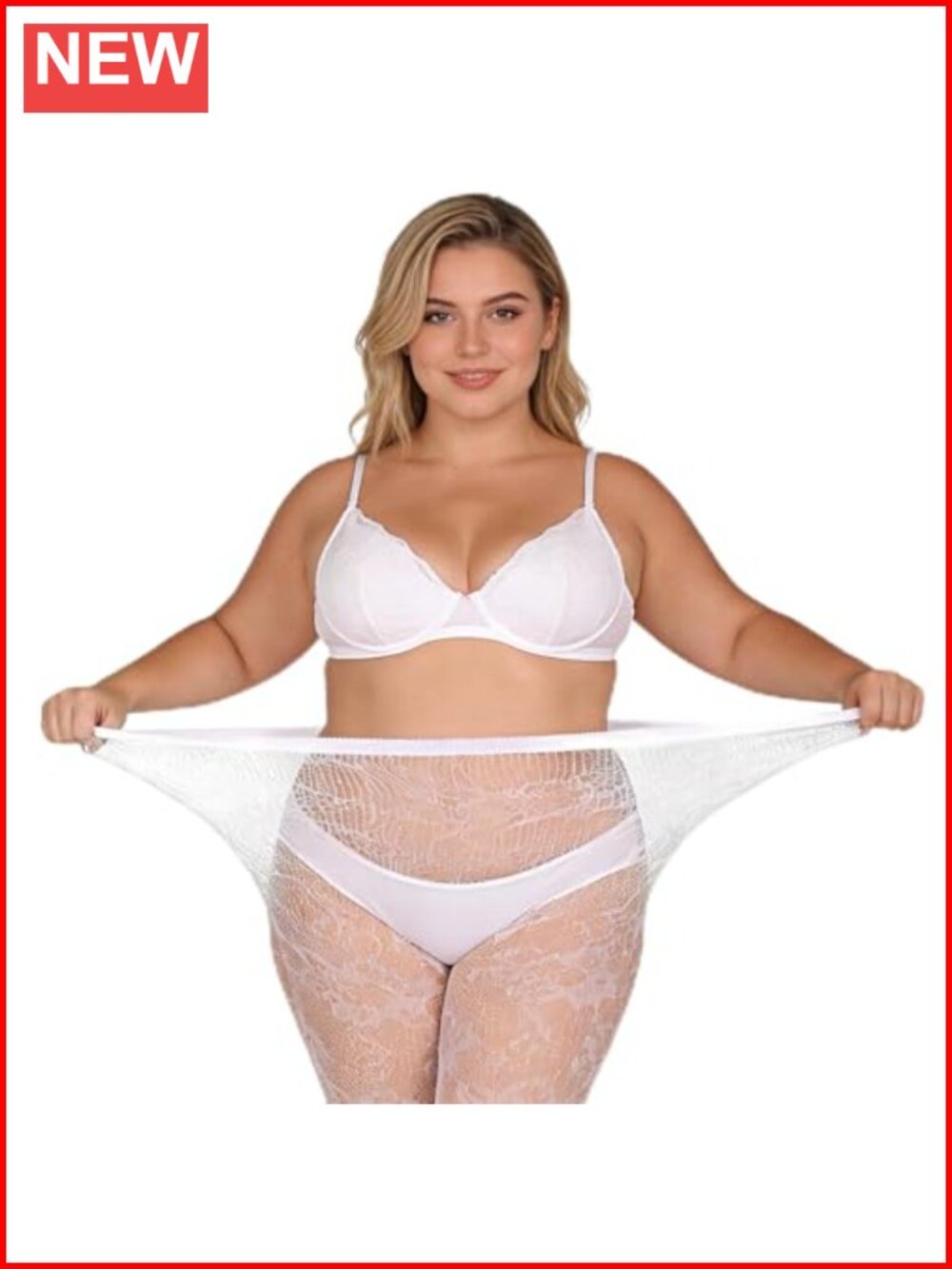 Plus Size Lace Tights 2 Pack - Floral Patterned Stockings, High Waist, Nylon